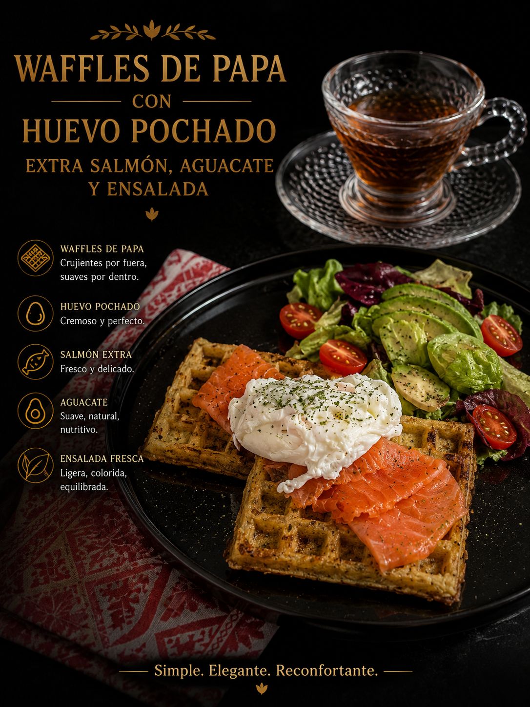 Waffles de papa con huevo al gusto y aguacate